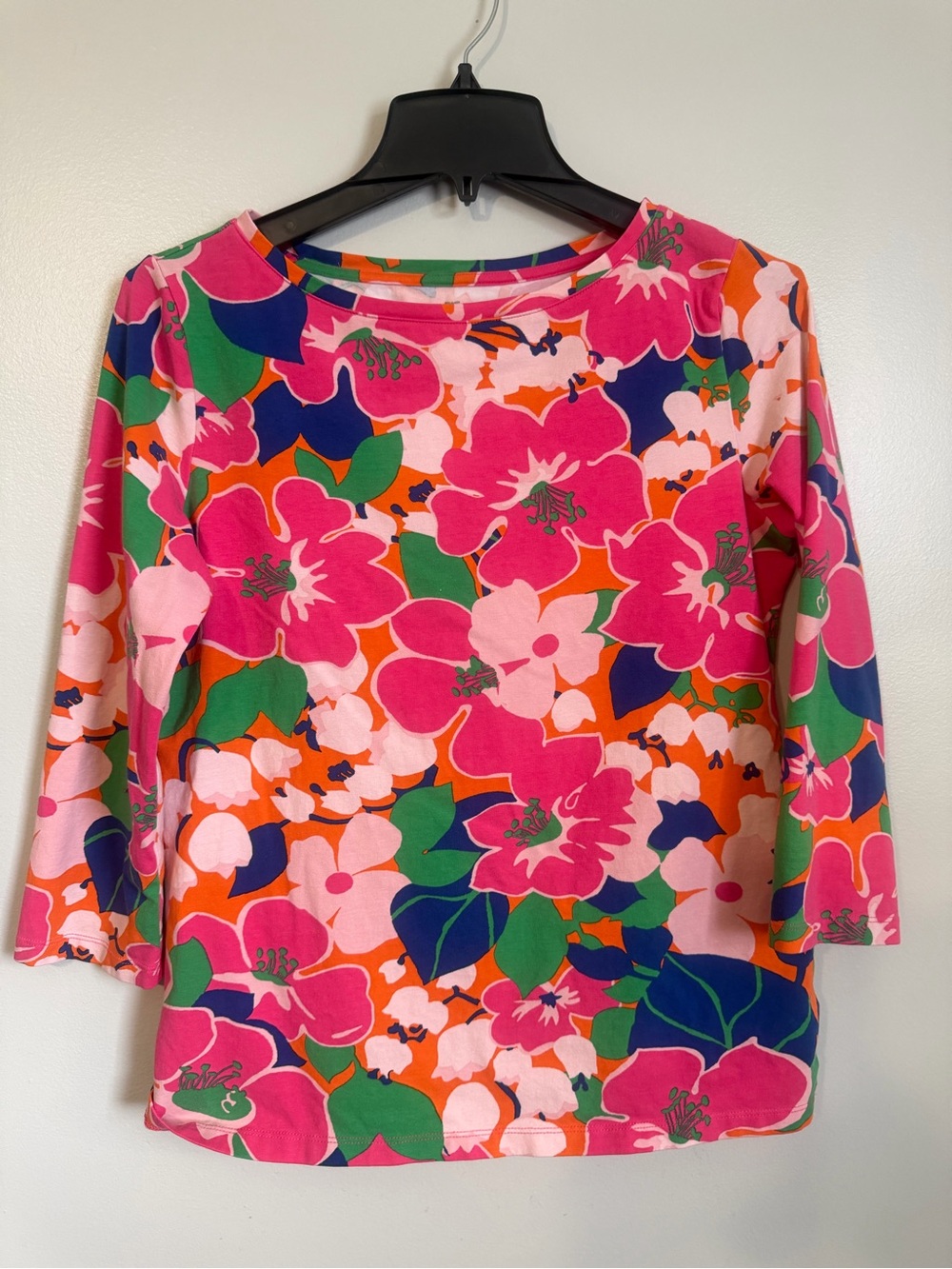 Talbots Pink Floral Crewneck blouse 3/4 sleeve size medium